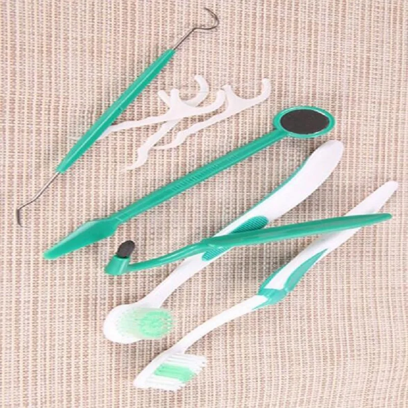 Dental Oral Tooth Care Set Mirror Tongue Cleaner Brush Floss Pick Stain Protection Teeth For Daily 4