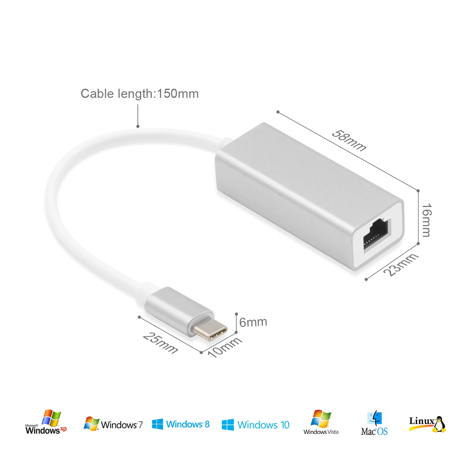 Внешний проводной USB C Ethernet адаптер сетевая карта Type к RJ45 Lan для MacBook Windows 7/8/10