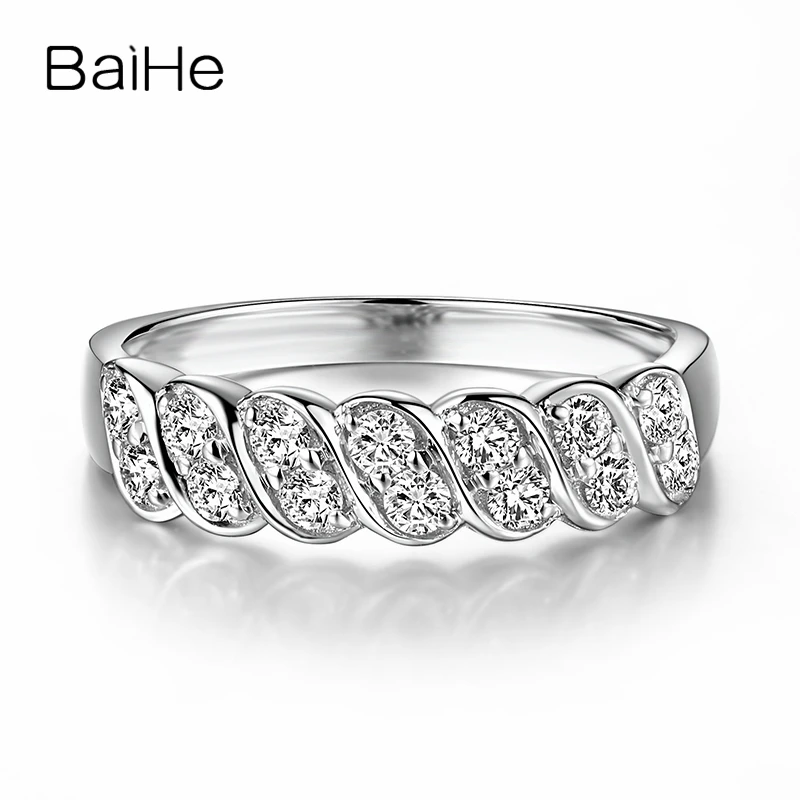 

BAIHE Solid 18K White Gold 0.42ct H/SI Natural Diamond Ring Women Men Wedding Trendy Fine Jewelry Anillo Diamante Timanttisormus