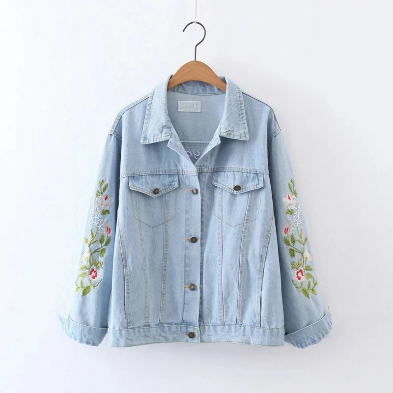 Freeshipping casaco feminino jacket font b women b font 2017 Floral embroidery Letters embroidery Washed denim