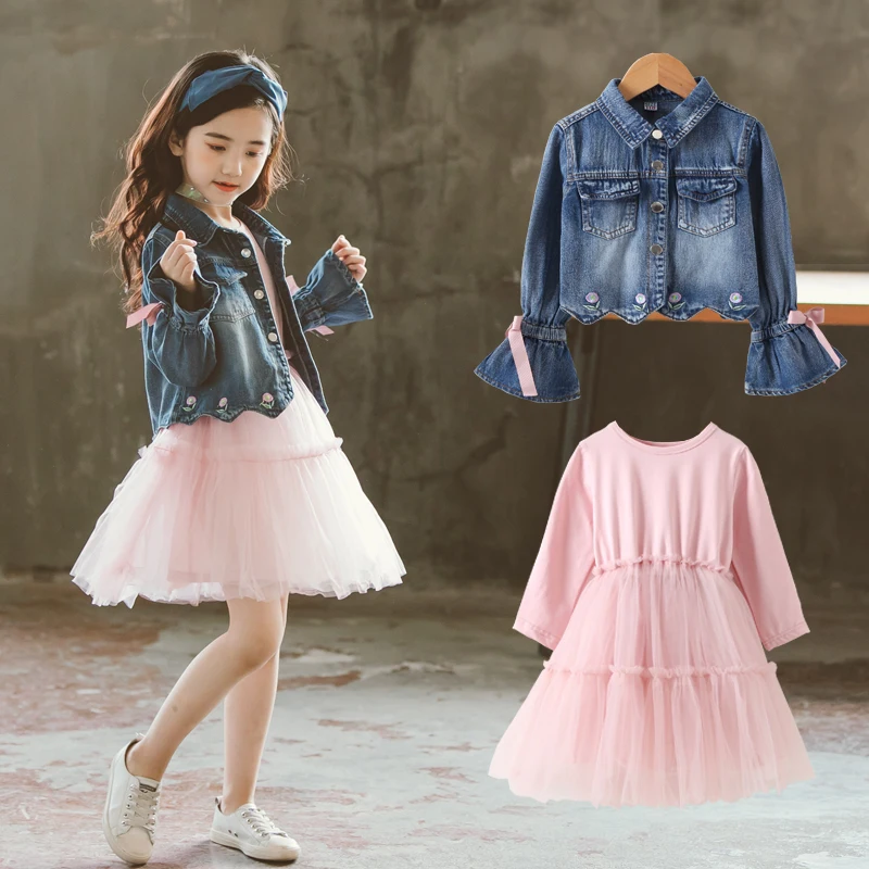 2019 Big Girls Clothing Sets Autumn Children Cotton Long Sleeve Dress