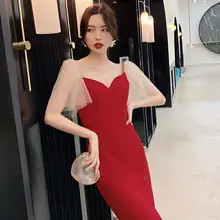 Новинка, сексуальное простое популярное винтажное женское платье с v-образным вырезом, с сетчатыми рукавами, летние праздничные вечерние платья