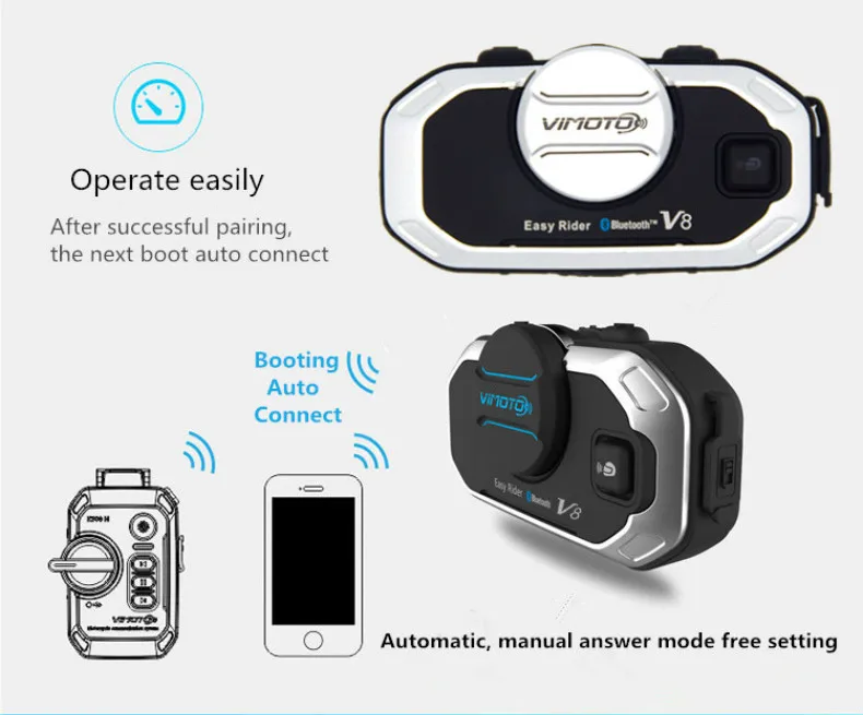 Motorcycle Helmet Bluetooth Headset Vimoto V8 850mAh Multi-function BT Interphone Motorbike Stereo Headphones for Two Way Radios (5)