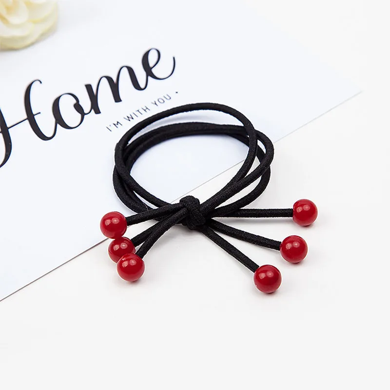 

Hot Sale 1PC Cute Red Colorful Beads Scrunchie For Ponytail Girls Popular Elastic Hair Rope Hair Bands