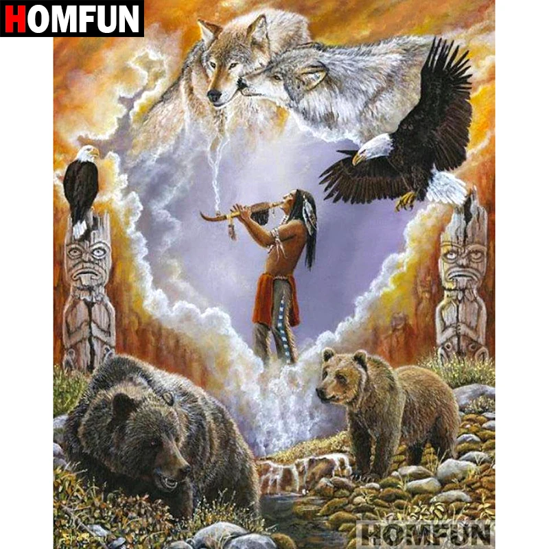 Алмазная 5D картина HOMFUN A07014 сделай сам вышивка крестиком индейские животные