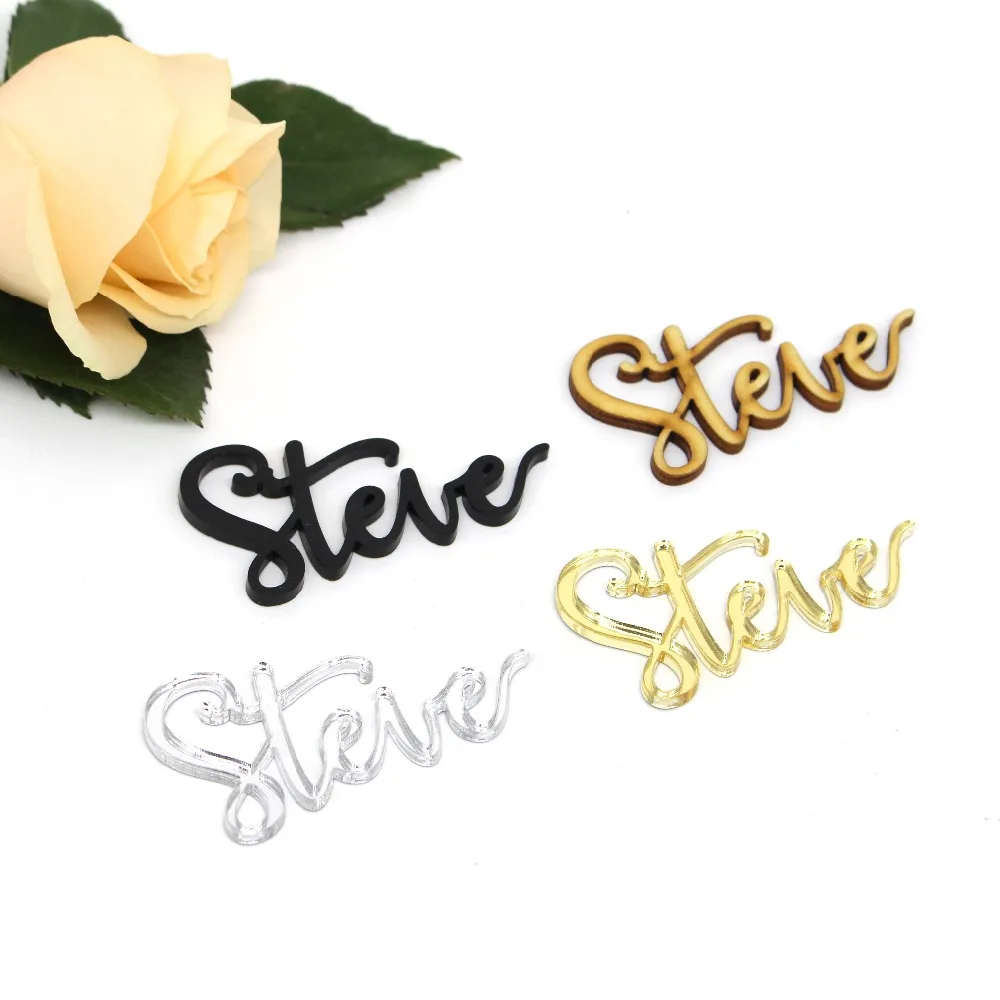 

1x Personalized Customized Each Guest Names Gold Silver Wooden Place Names for Wedding Place Cards Table Decoration Setting Plan