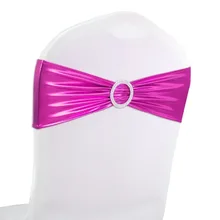 Блестящая металлизированная лайкра цвета фуксии с круглой пряжкой ленты из спандекса на стулья для свадебного украшения вечерние кушаки для стула