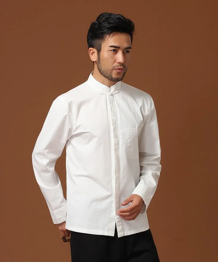 Высокое качество Белый традиционный китайский для мужчин хлопок Кунг Фу рубашка Тан одежда Размеры S M L XL XXL XXXL hombre Camisa Mim13A