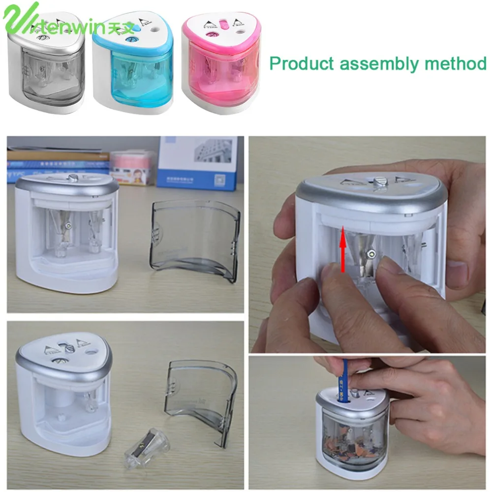 TENWIN Double Holes Electric Pencil Sharpener Students stationery Home School Office Desktop Pencil Sharpener Supplies for kids