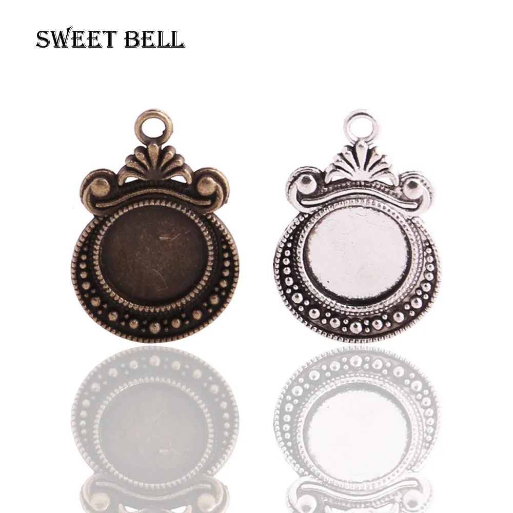 

SWEET BELL 30pcs/lot Retro Necklace Pendant Setting Cabochon Cameo Base Tray Bezel Blank Fit 12mm glass cabochon 7B1162