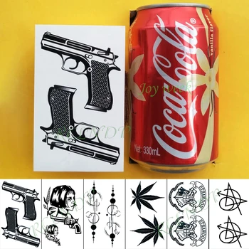 

Waterproof Temporary Tattoo Sticker gun maple leaf badge symbol tatto flash tatoo fake tattoos for kids men women lady