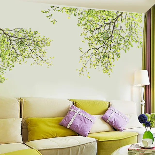 Green Leaves Tree Branches Wall Decals Tv Background Living Room Green Leaves Tree Branches Wall Decals Tv Background Living Room Bedroom Decor Graphic Poster
