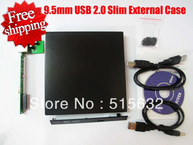 New 9 5mm USB 2 0 Slim External Case Enclosure for SATA CD DVD RW Burner