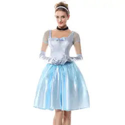 Синий Fairy Tail золушка костюмы на Хэллоуин для женщин пикантные платье принцессы Косплей взрослых Белоснежка костюм Карнавальная