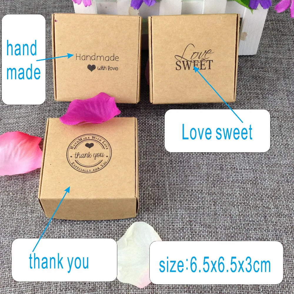

50PCS 6.5x6.5x3cm kraft thank you love box and "Handmade with love" Gift boxe for thanksgiving and party gift box