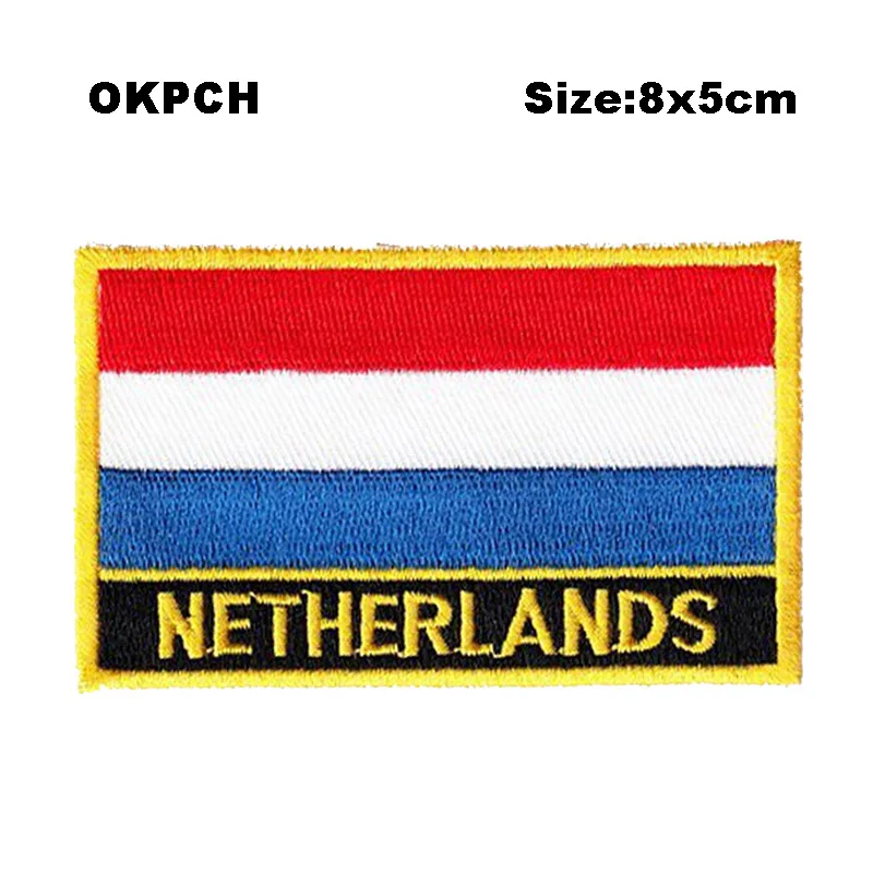

Netherlands Square Shape Flag Iron on patches Orzen embroidery patch custom Stickers for clothes PT0076-R