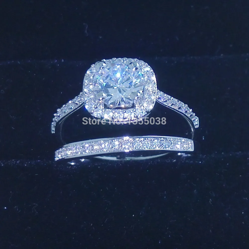Fashion Jewelry Sparkling Jewellery AAAAA zircon cz 10KT White Gold Filled Wedding Ring Set Sz 5-10 Gift Free shipping