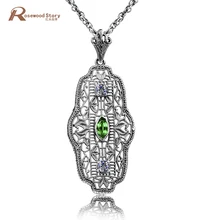 Подарки на день рождения массивное ожерелье, подвеска зеленый горный хрусталь белый циркон Soild 925 серебро винтажный кулон для женщин