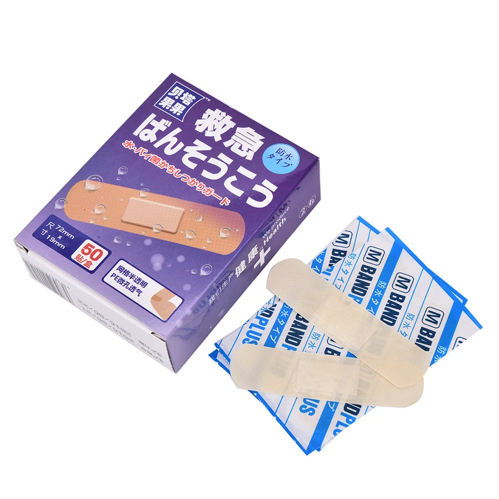 

50pcs/1Box Waterproof First Aid Bandage Hemostatic Medical Disposable Band-Aid with a Serile Gauze Pad First aid