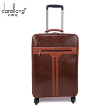 DANXILONG 2016 Man High Quality Trolley Luggage Bags Men Business Boarding Suitcase Women PU Leather Travel Wheels Bag Brown Hot