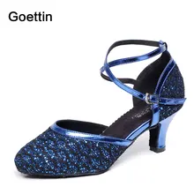 Goettin Salsa, Обувь для бальных тренировок, обувь для сальсы, женская обувь для танго, скидки, женская обувь на каблуке, блестящие сандалии с блестками, 7058