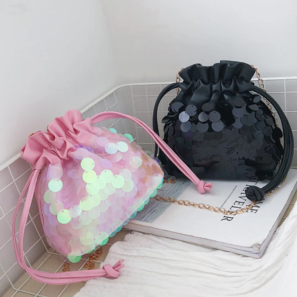 

Sequins Colorful Messenger bag girls Princess bags Bling Crossbody Bag Shoulder Bag Drawstring laser Messenger sac a main femme