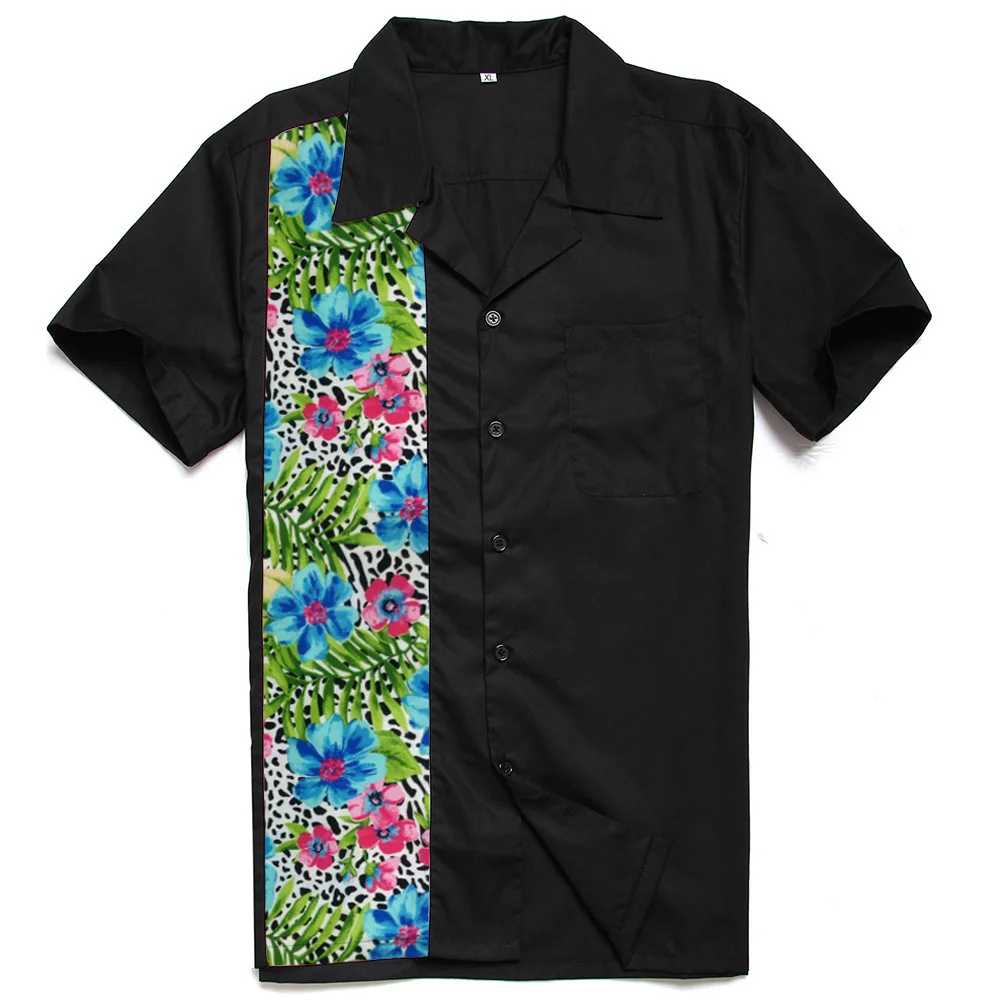 Rockabilly Shirt Male Big Size Blouse Men Dress with Poket Shirt Short Sleeve Men's Designer Mosaic Shirts Button-Down Dress (8)