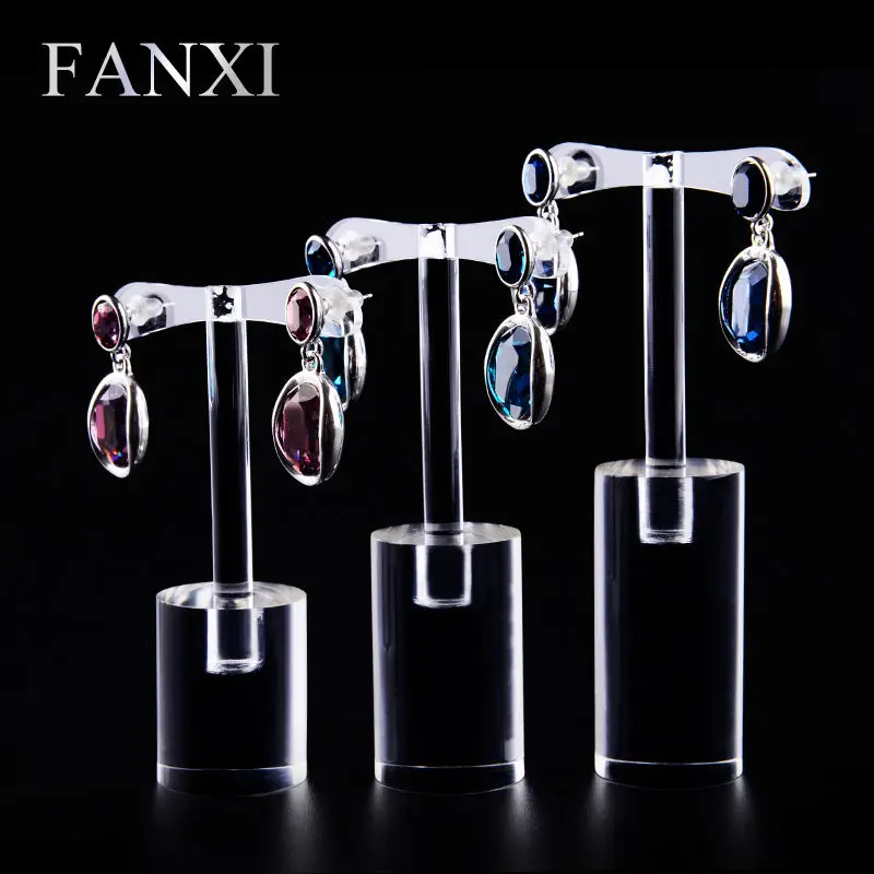 

FANXI Free shipping custom round pedestal high transparency acrylic jewellery shop exhibitor acrylic earrings stand