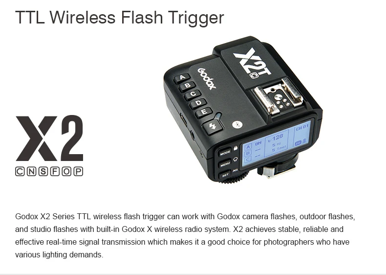 Godox X2T-C X2T-N X2T-S X2T-F X2T-O X2T-P TTL Wireless Flash Trigger for Canon Nikon Sony Camera Bluetooth Connection HSS