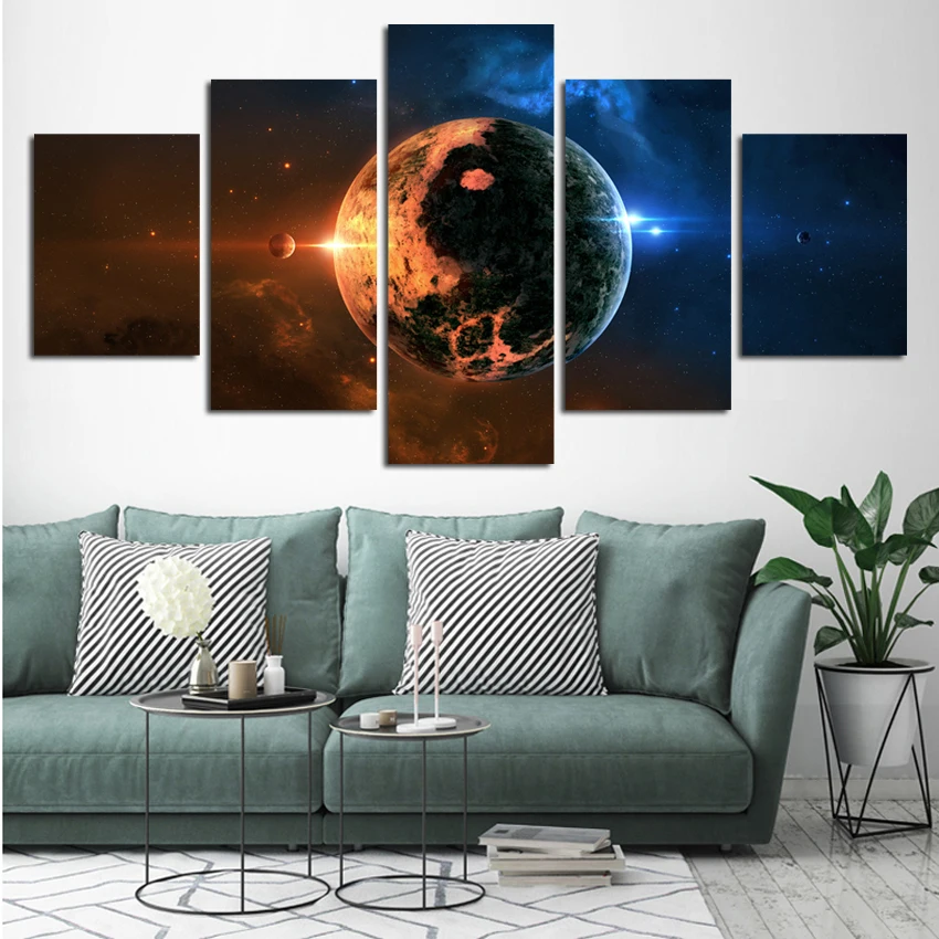 Buy 5 Panel Modern Wall Decor Space Picture Canvas
