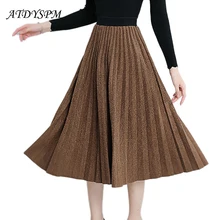 Женские осенние зимние Бархатные шерстяные юбки с высокой талией, плиссированные длинные юбки А-силуэта размера плюс, свободные женские повседневные юбки