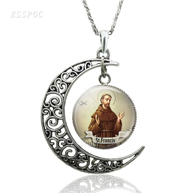 St Michael Crescent Moon ожерелье религиозный Saint стеклянный кабошон для кулона Модные