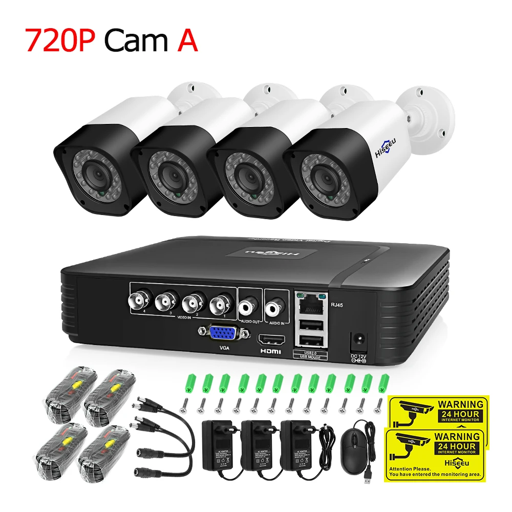 Hiseeu система видеонаблюдения 4CH 720 P/1080 P AHD камера безопасности DVR комплект CCTV Водонепроницаемая наружная домашняя система видеонаблюдения HDD - Цвет: 720P Cam A