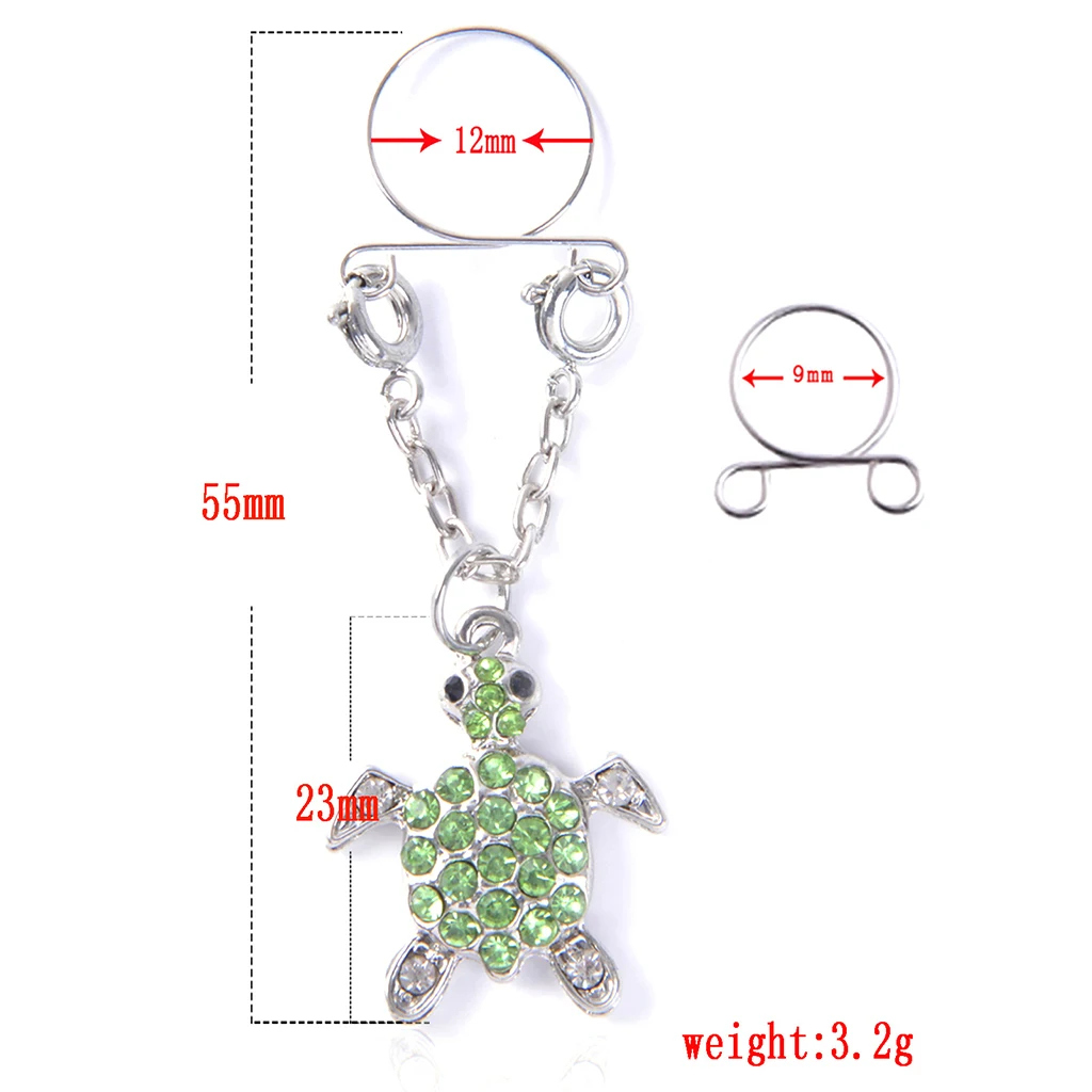 MagiDeal 2pcs Cute Tortoise Rhinestone Paved Animal Dangle Nipplering Non-piercing Clip On