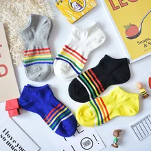 Модные женские невидимые носки в стиле Харадзюку корейские женские Стильные красивые хлопковые носки летние носки в радужную полоску