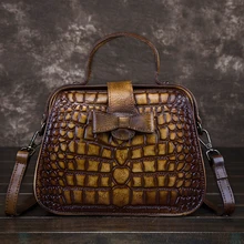 Женская маленькая сумка-тоут из натуральной кожи, Сумка с верхней ручкой, сумка через плечо с узором «крокодиловая кожа», Женская Ретро сумка-мессенджер, сумки на плечо