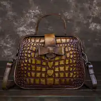 Genuine Leather Women Small Tote Purse Top Handle Bag Cross Body Crocodile Pattern Handbag Female Retro Messenger Shoulder Bags
