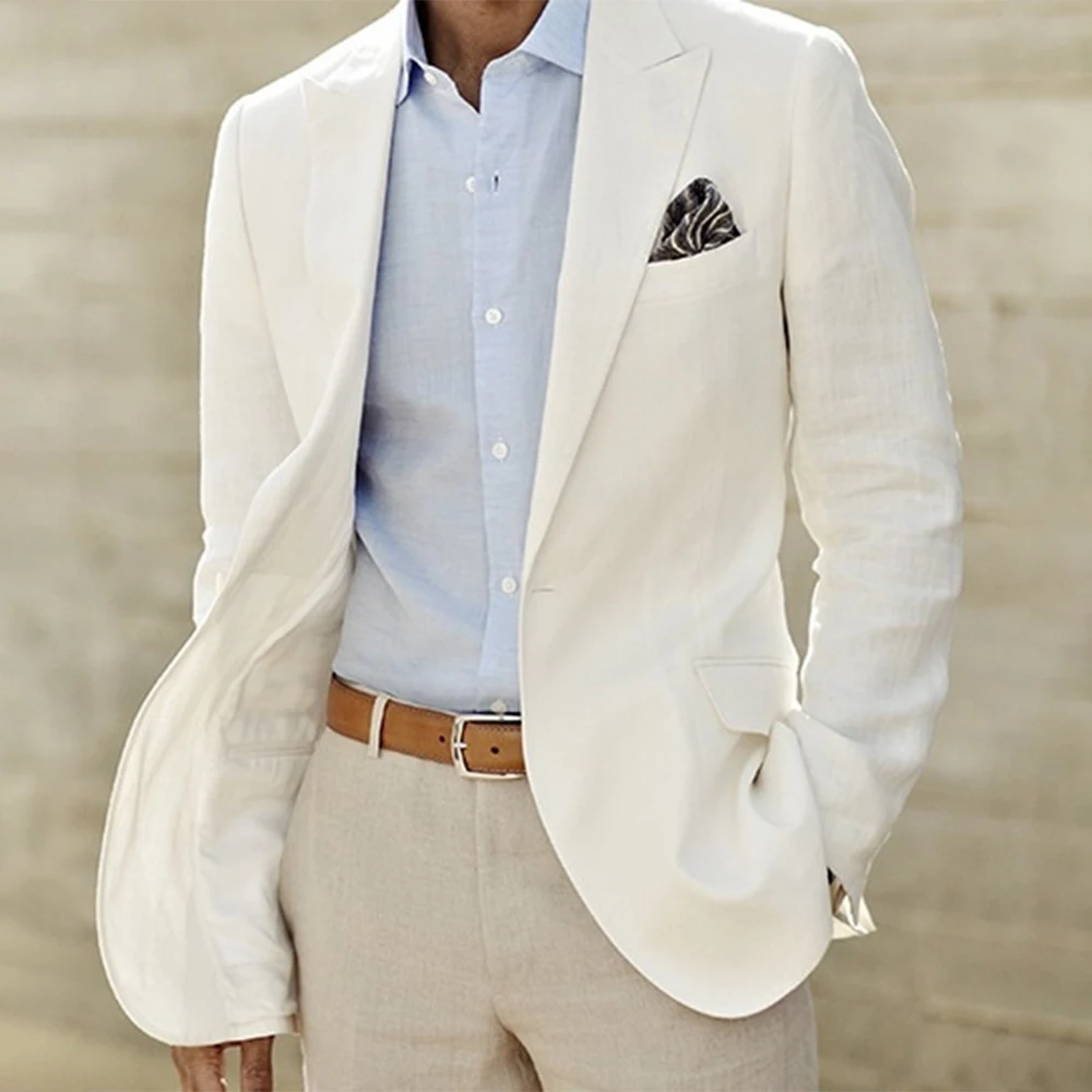 Ivory Linen Suit Custom Made Men White Linen Blazer And Pants Mens 