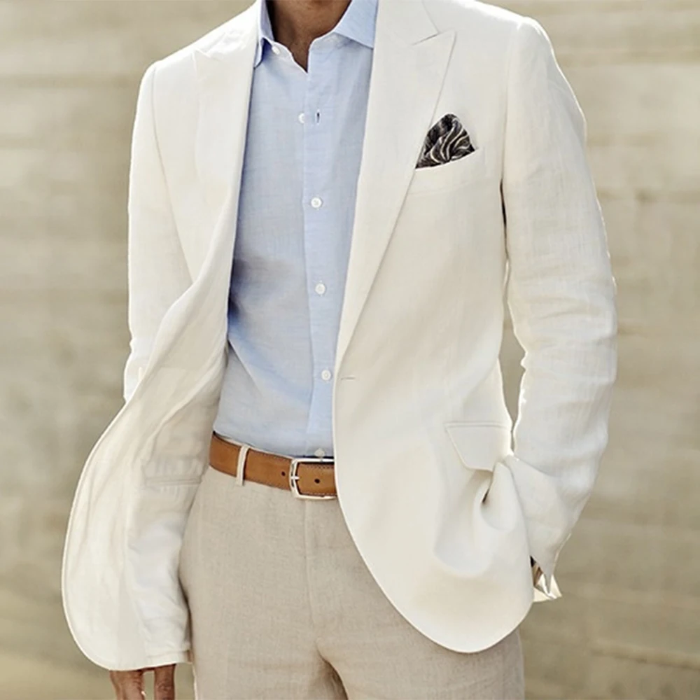 Traje de lino marfil para hombre, Blazer y pantalones de lino blancos hechos a medida, esmoquin boda, traje de novio a medida - AliExpress Mobile