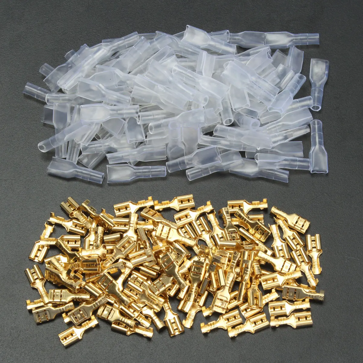 

200PCS/100Pairs Female Spade Crimp Terminals Electrical Insulating Sleeve Wire Wrap Connector for 22-16 AWG 0.5mm2-1.5mm2