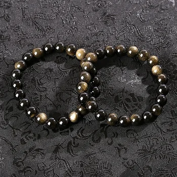 

16mm Wholesale Genuine Natural Stone Gold Obsidian Round Beads Bracelet For Women And Men Charm Elastic Powerful Stretch jewelry