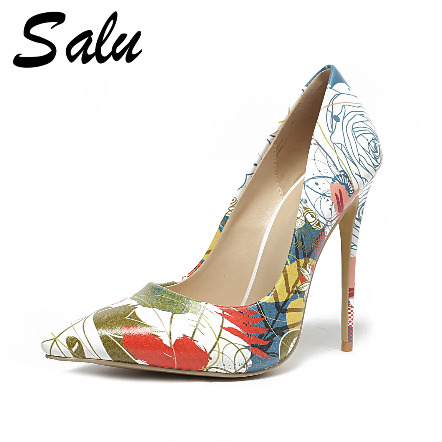 

Salu 2019 Women Pumps Fashion Women Shoes All Match Pointed Toe Slip on Thin High Heel Party Pumps Size 34-45
