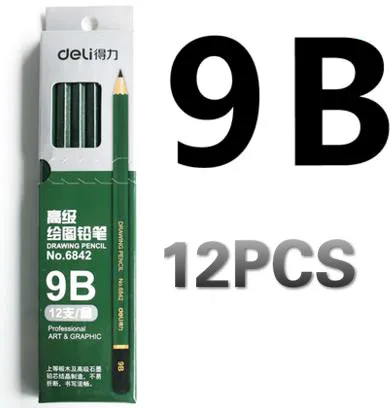 Для кулинарно-деликатесной продукции карандаш HB puplis пишущий карандаш 2B искусство Рисование lapices эскизов карандаши для рисования 12 шт./компл. lapices художника студента расходные материалы - Цвет: 9B