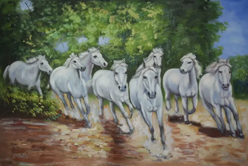 Hand Painted Animal Oil Painting on Canvas Realism eight horses Canvas