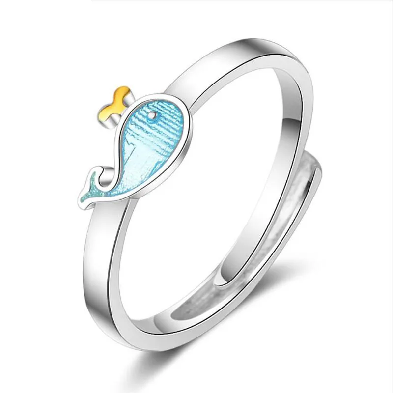 

KOFSAC New Fashion Pure Silver 925 Rings For Women Party Simple Sweet Cute Blue Sea Dolphins Ring Jewelry Valentine's Day Gifts