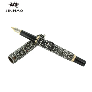 

Jinhao Ancient Grey Two Dragon Playing Pearl 18KGP Nib Fountain Pen Temple of Heave
