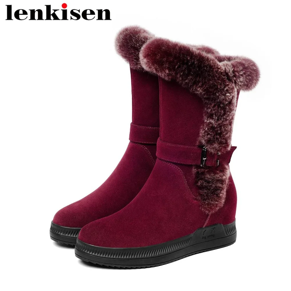 

2018 hot sale round toe med bottom winter warmful plush snow boots buckle belt decoration increased woman mid-calf boots L3f4