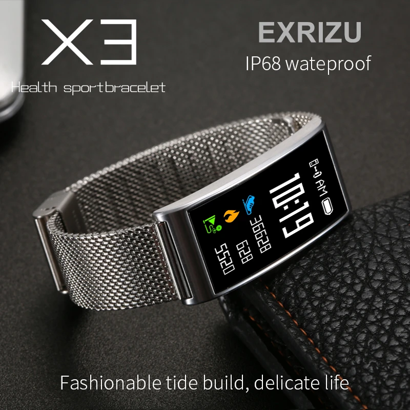 

EXRIZU X3 Color Display IP68 Waterproof Bluetooth Smart Wristband Heart Rate & Blood Pressure Monitor Wrist Band for iPhone 8 X