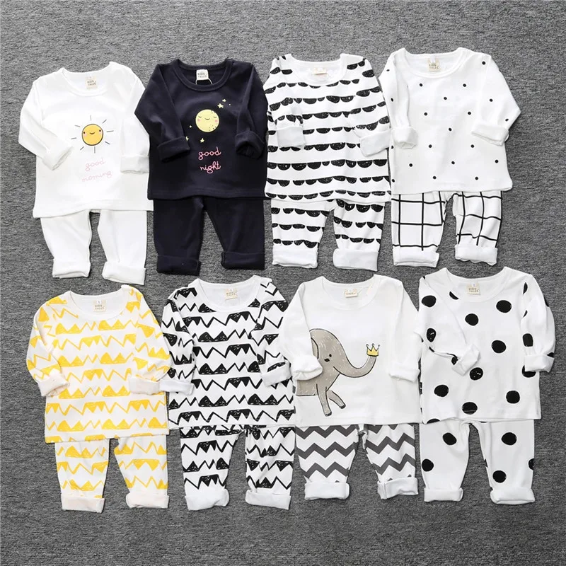 

New 2018 Autumn Baby Clothing Set Boys Girls Pajamas Sets Top 100% Cotton Long Sleeve T-shirt + Pants Kids Children Sleepwear