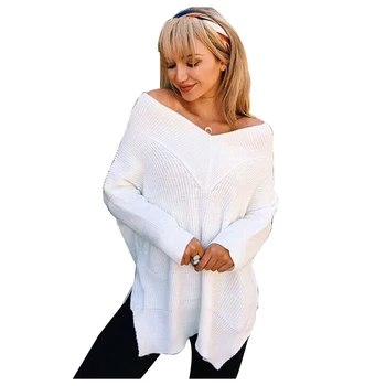 

Women's Casual Style Sweater New Solid Color V-Neck Full Sleeve Long Pullover Sweaters for Ladies Knitted Sweaters